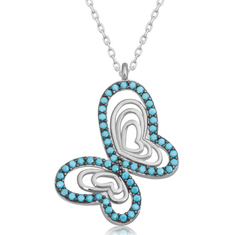 Silver Turquoise Stone Butterfly Woman