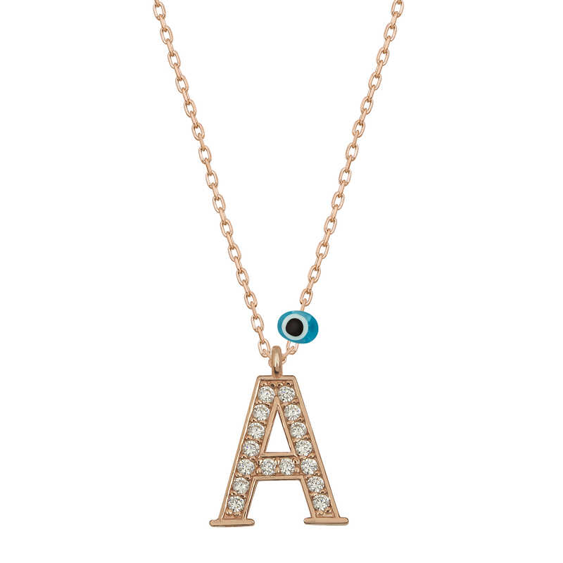 Silver Evil Eye Rose Letter A Women’s Necklace