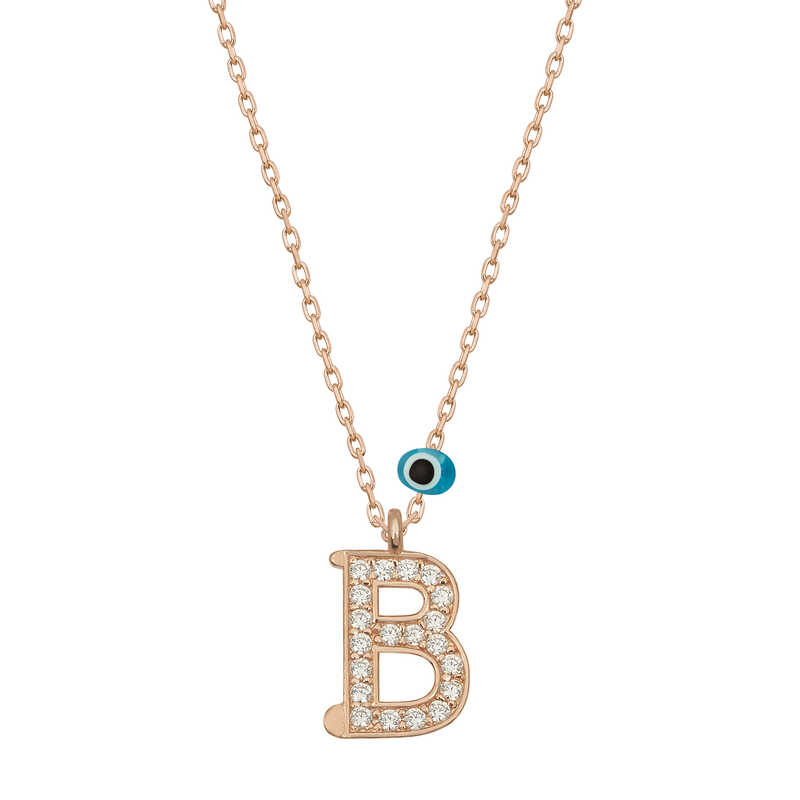 Silver Evil Eye Rose Letter B Women’s Necklace