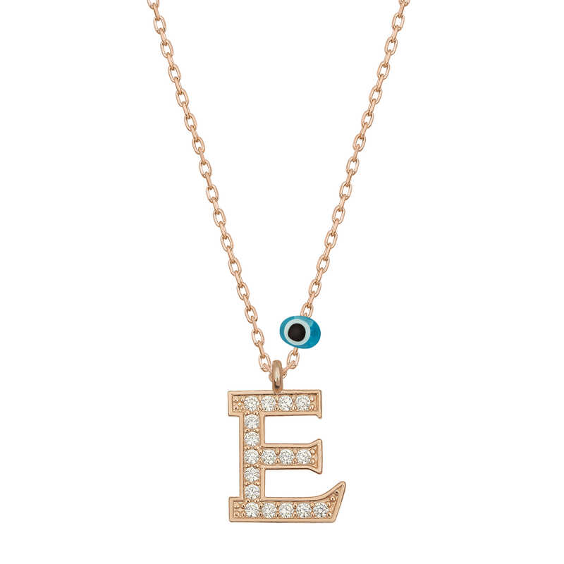 Silver Evil Eye Rose Letter E Women’s Necklace