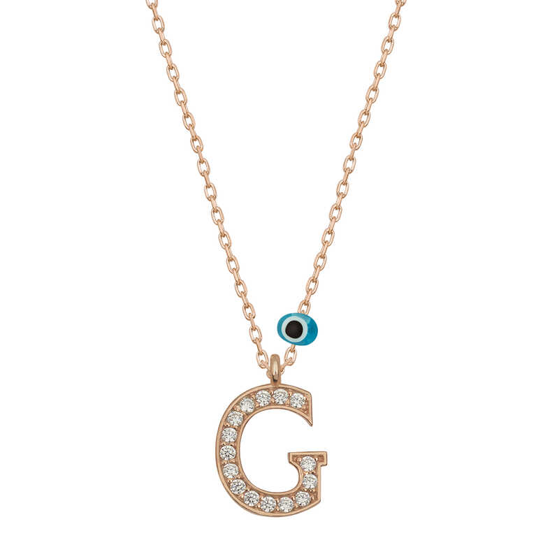 Silver Evil Eye Rose Letter G Women’s Necklace