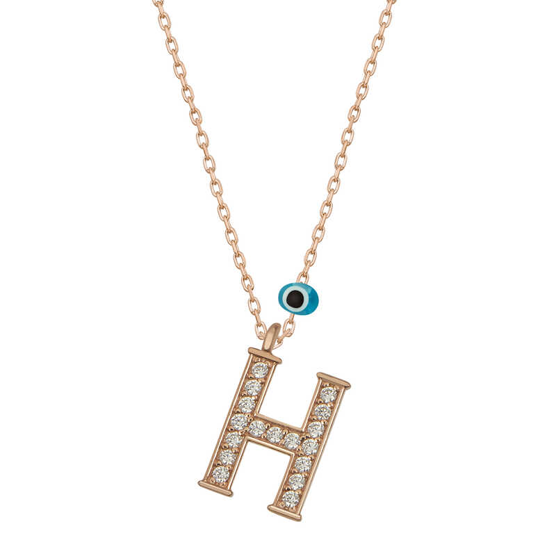 Silver Evil Eye Rose Letter H Women’s Necklace