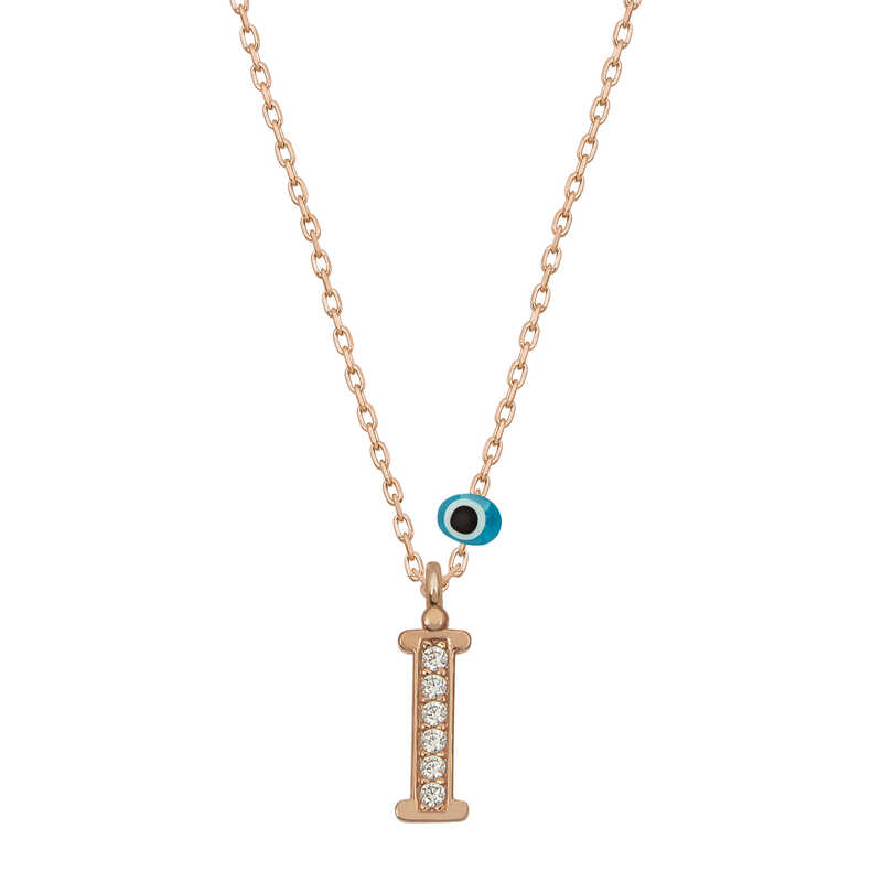 Silver Evil Eye Rose Letter I Women’s Necklace