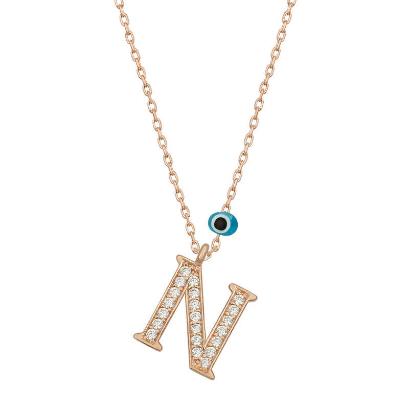 Silver Evil Eye Rose Letter N Women’s Necklace