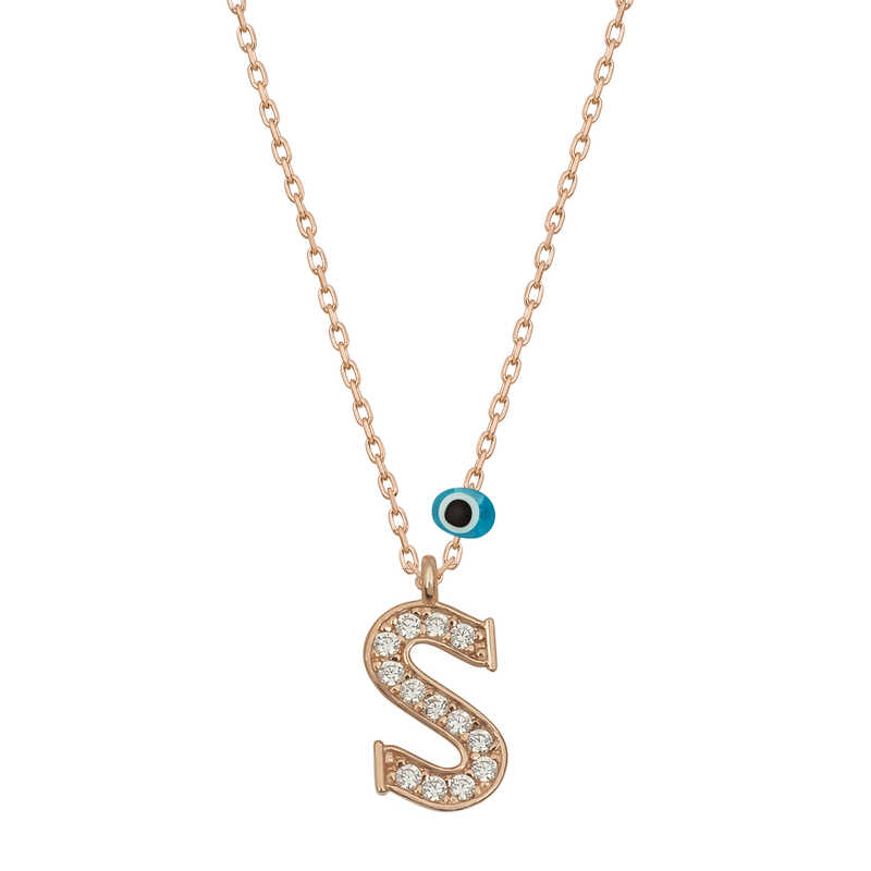 Silver Evil Eye Rose Letter S Women’s Necklace