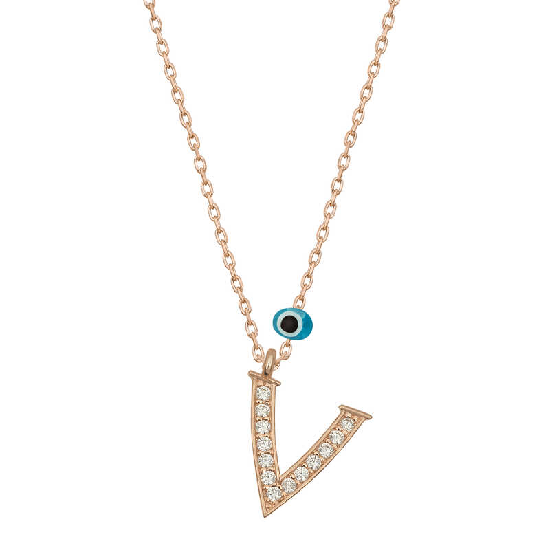 Silver Evil Eye Rose V Letter Women’s Necklace