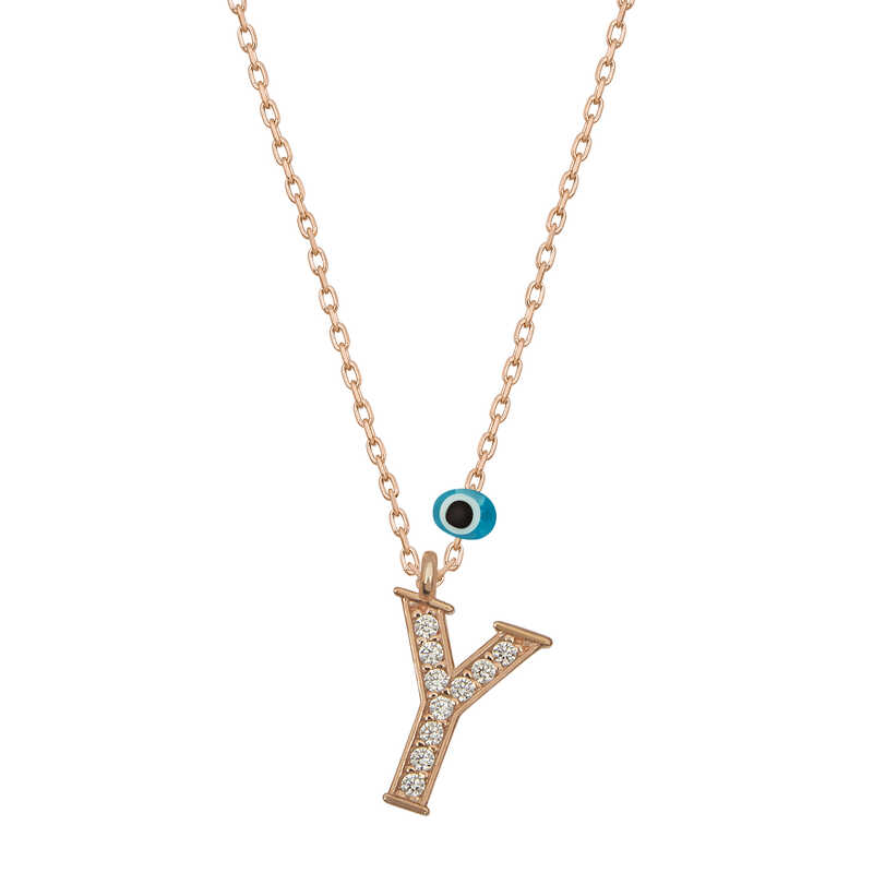 Silver Evil Eye Rose Letter Y Women’s Necklace