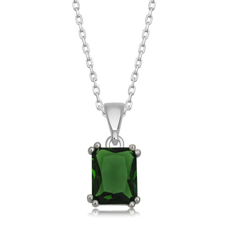 Silver Green Zircon Baguette Stone Women’s Necklace
