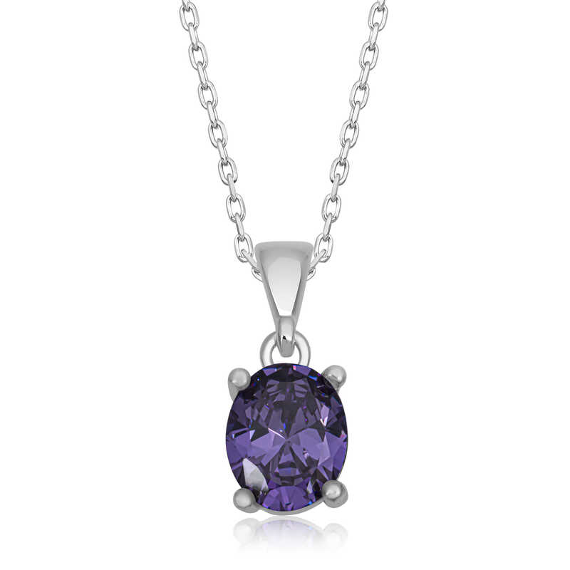 Silver Purple Crystal Oval Stone Women’s Necklace