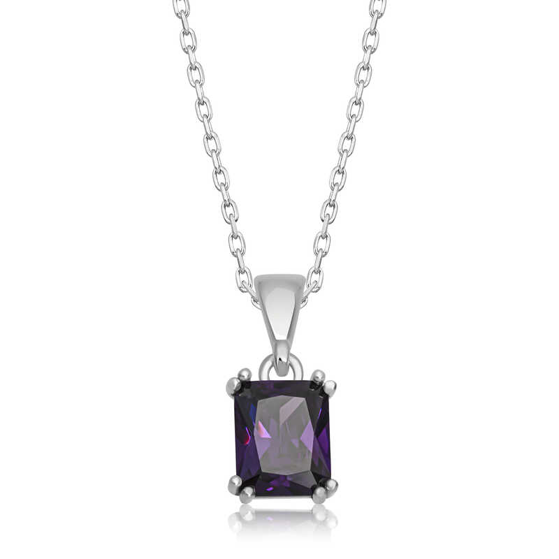 Silver Purple Baguette Stone Women’s Necklace