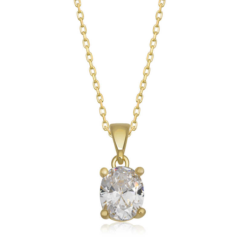 Silver Gold Oval Zircon Stone Women’s Necklace