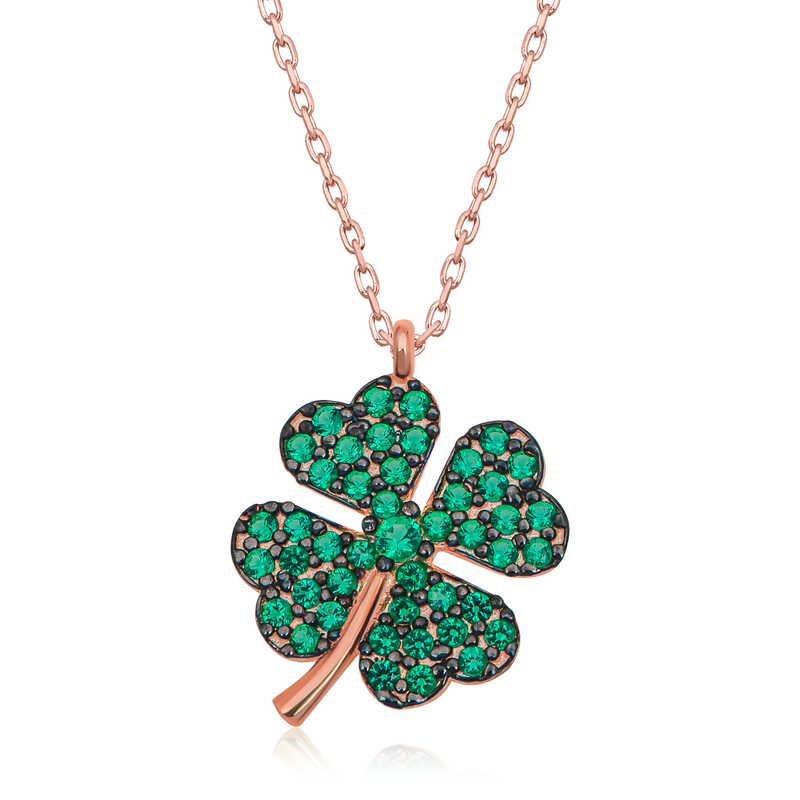 Silver Rose Four Leaf Clover Women’s Necklace