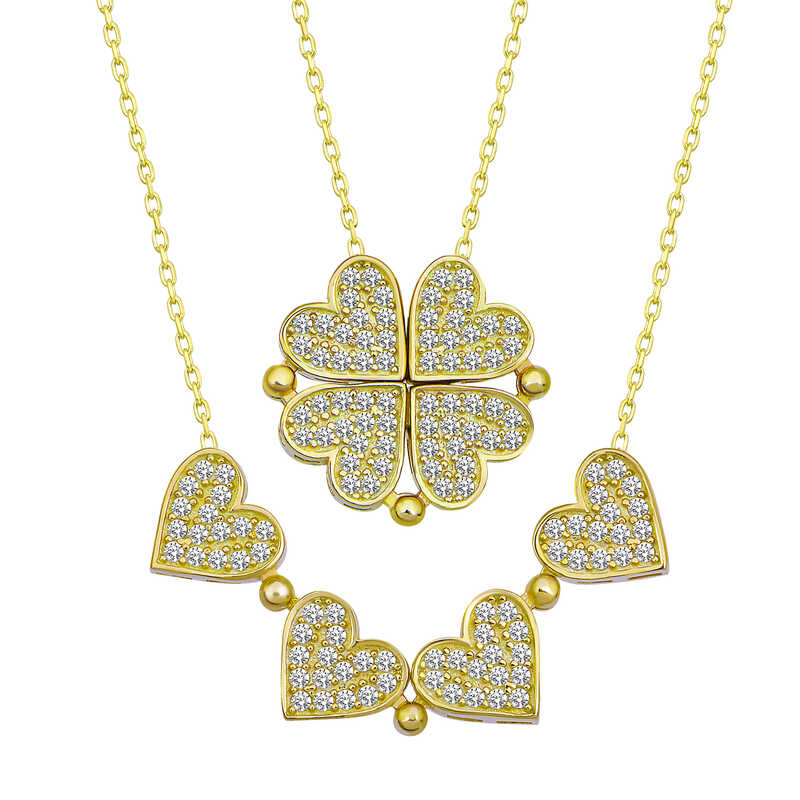 Silver Gold Heart Openable Clover Women’s Necklace