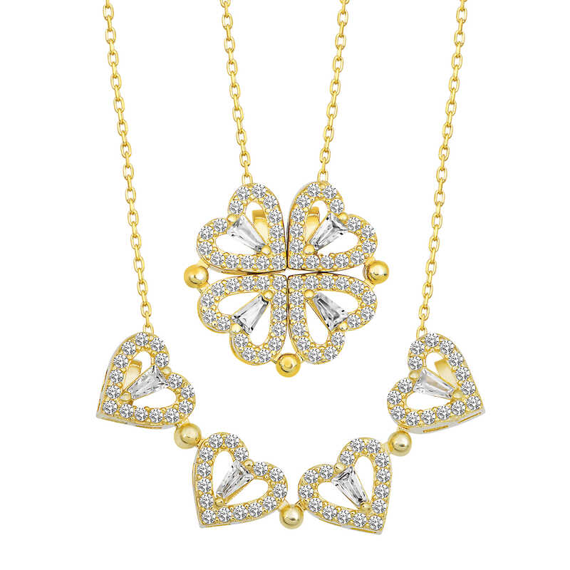 Silver Gold Heart Openable Clover Women’s Necklace