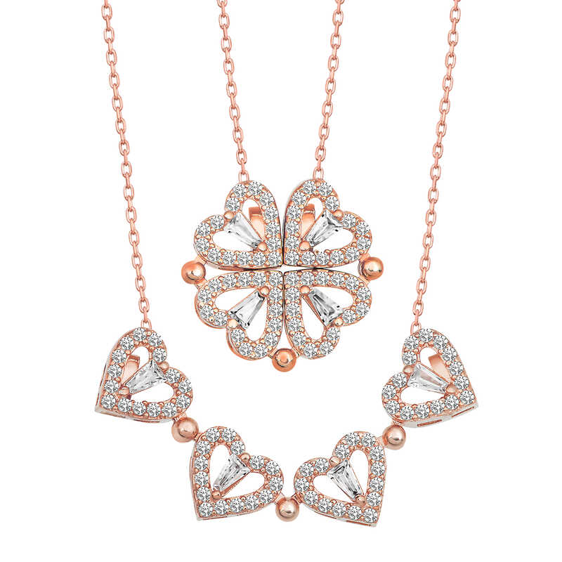 Silver Rose Heart Openable Clover Women’s Necklace