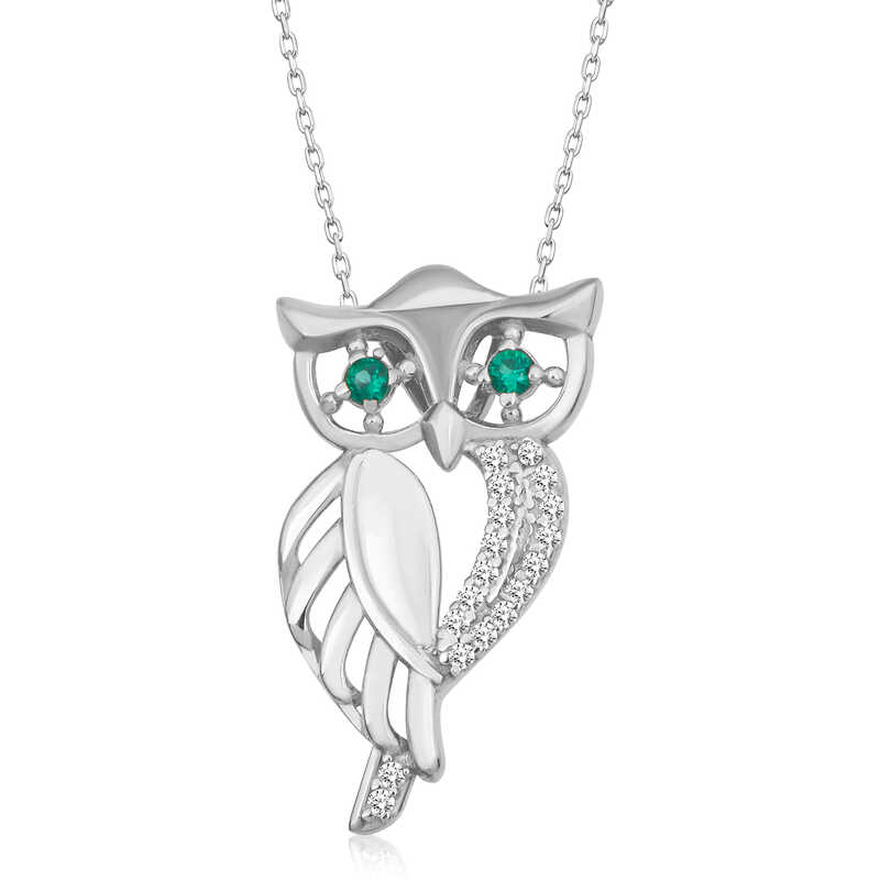 Silver Green-Eyed Owl Women’s Necklace