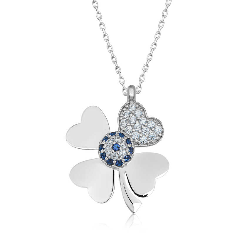 Silver Evil Eye Four Leaf Clover Women’s Necklace