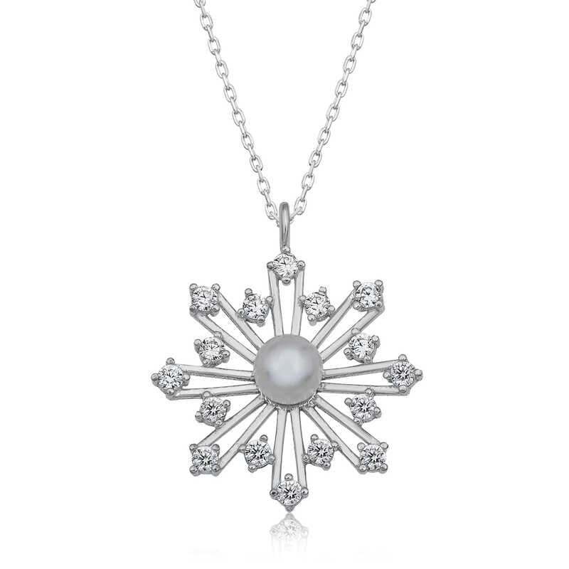 Silver Pearl Snowflake Women’s Necklace