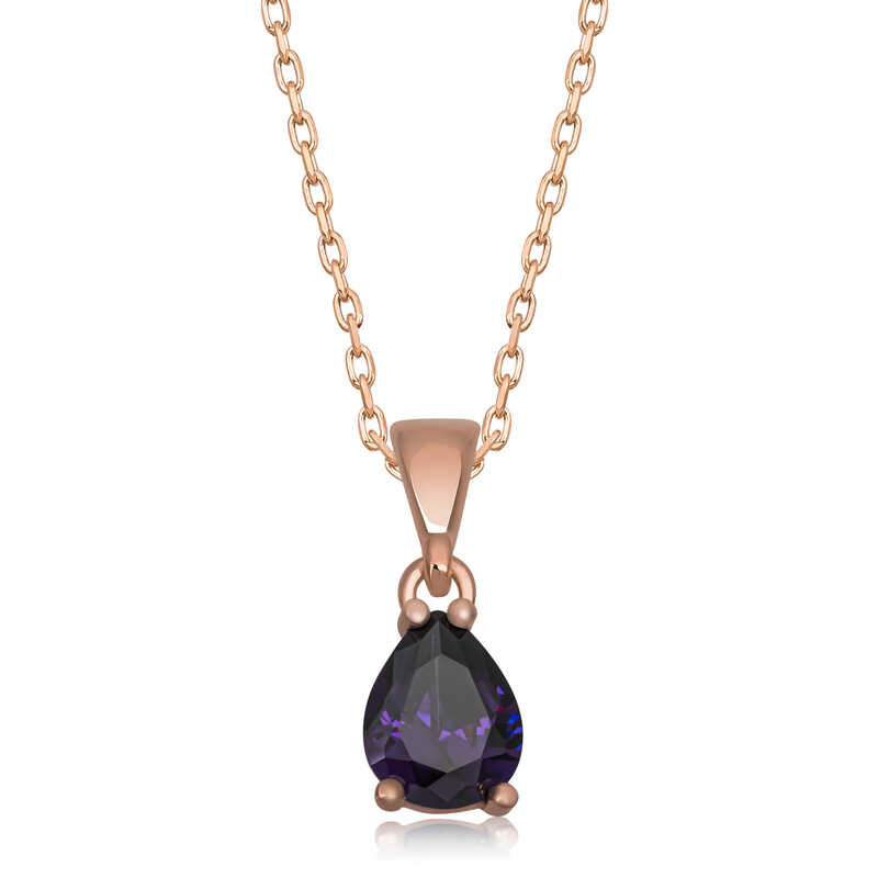Silver Rose Purple Drop Stone Women’s Necklace
