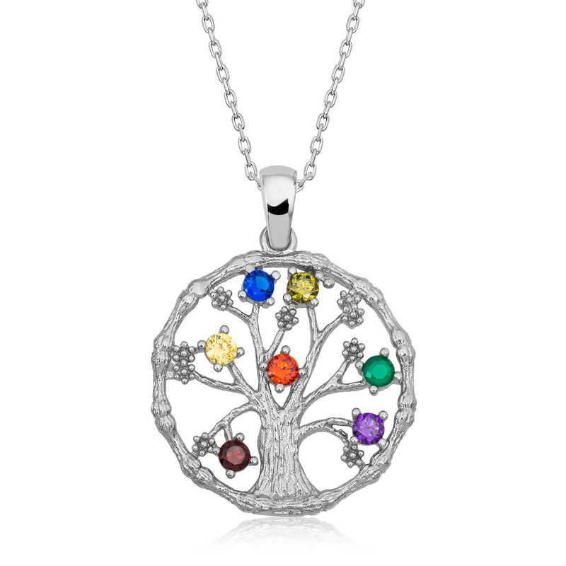 Silver Color Stone Tree of Life Women’s Necklace