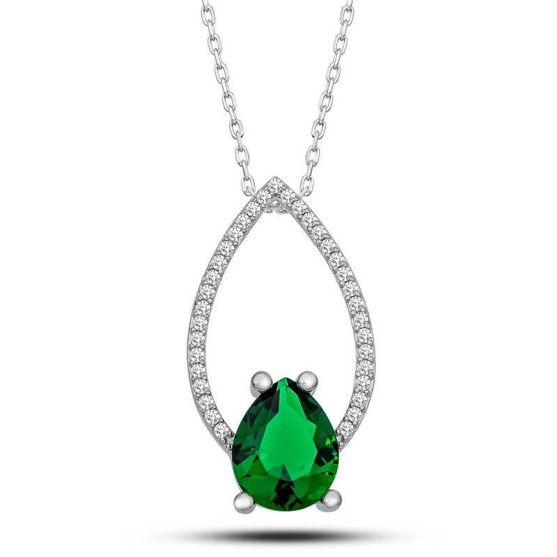 Silver Green Stone Drop Women’s Necklace