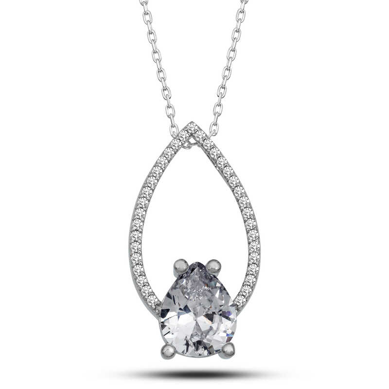 Silver White Stone Drop Women’s Necklace