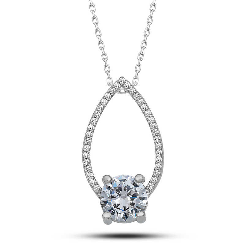 Silver Solitaire Drop Women’s Necklace
