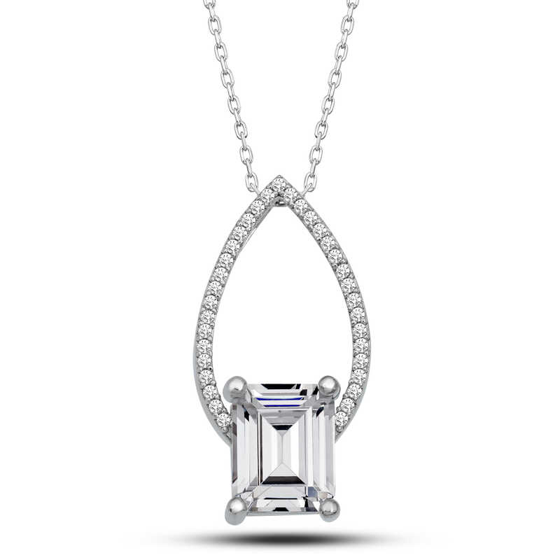 Silver Baguette Stone Drop Women’s Necklace