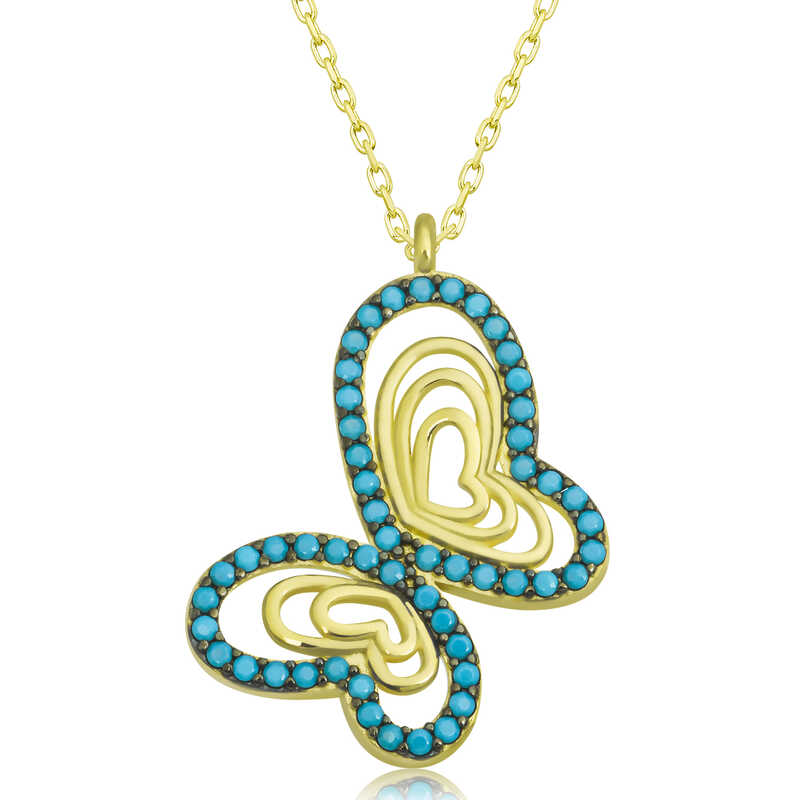 Silver Gold Turquoise Stone Butterfly Woman