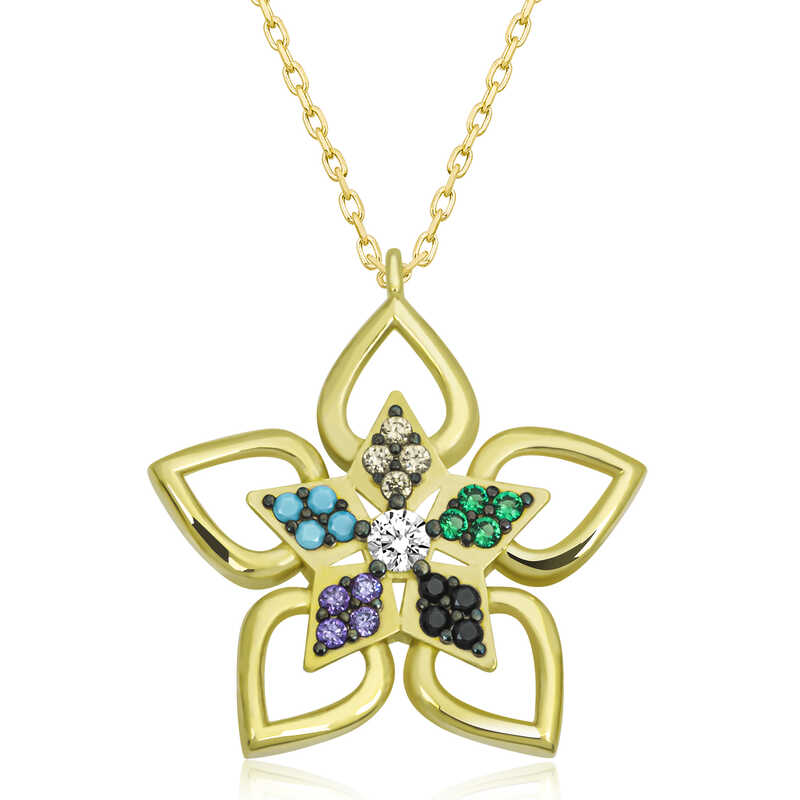 Silver Gold Color Stone Flower Women’s Necklace