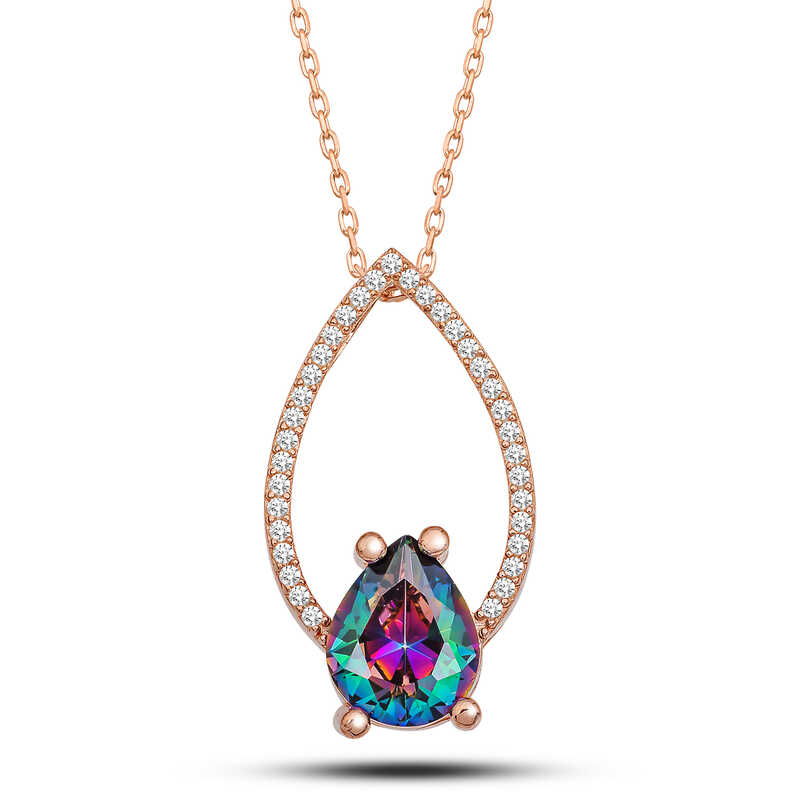 Silver Rose Mystic Topaz Stone Drop Women’s Necklace