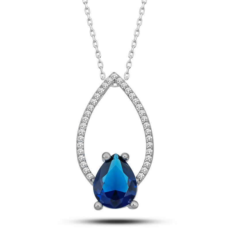 Silver Blue Stone Drop Women’s Necklace