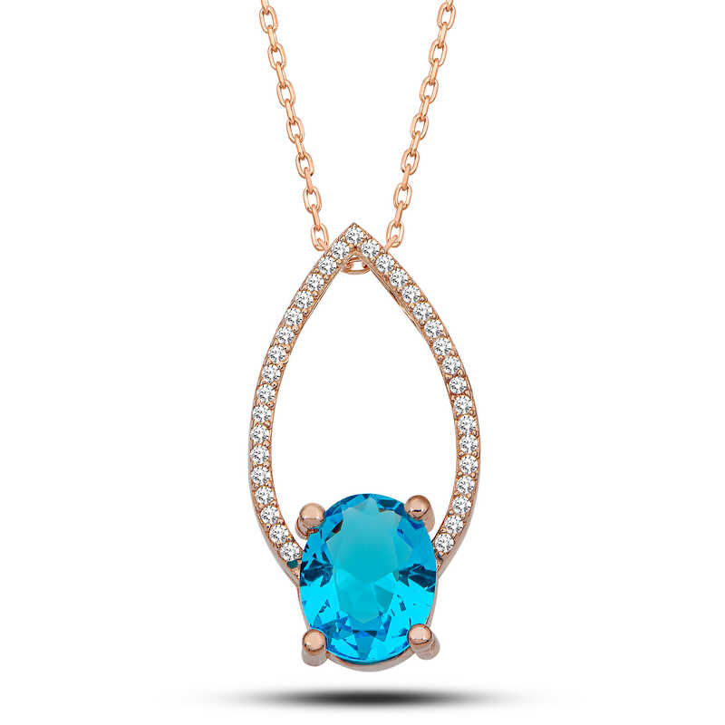 Silver Rose Turquoise Oval Stone Women’s Necklace
