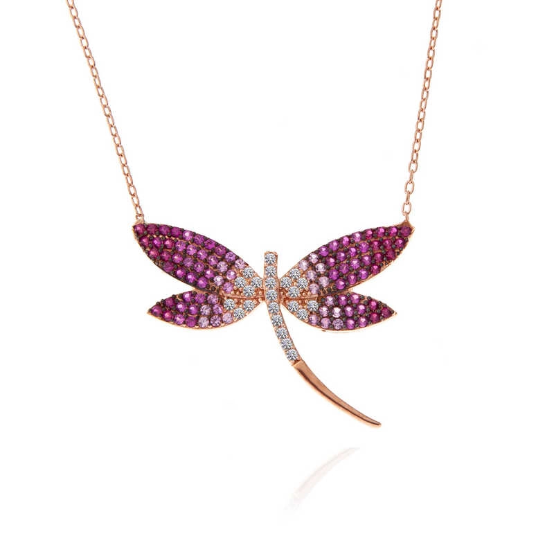 Silver Rose Dragonfly Women’s Necklace