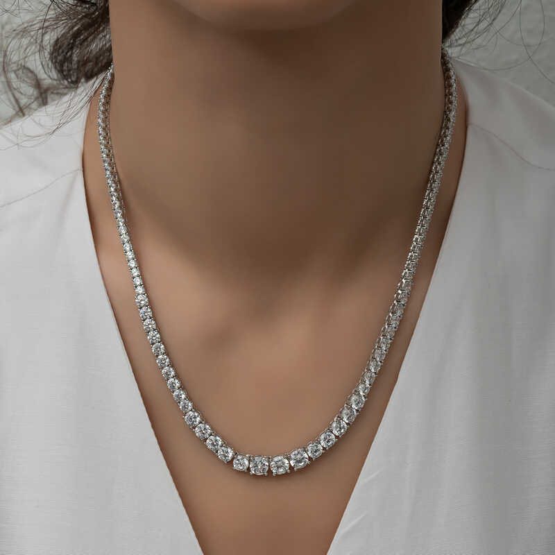 Silver Waterway Necklace with White Stones