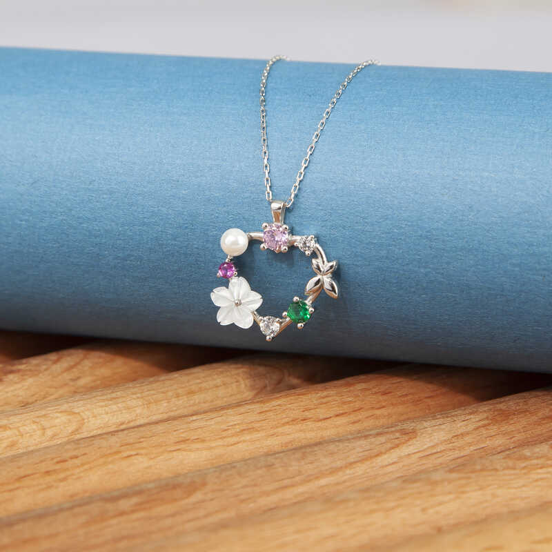 Silver Heart Magnolia Flower Butterfly Women’s Necklace