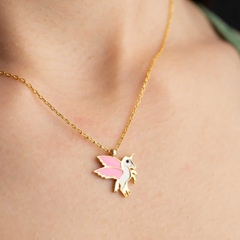 Silver Gold Winged Horse Necklace