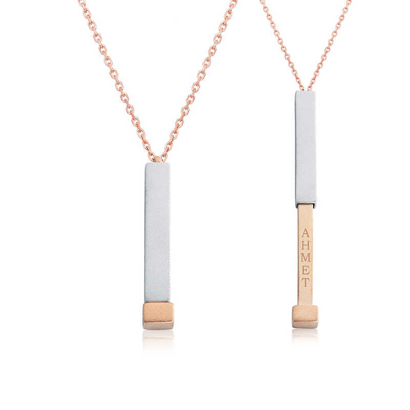 Silver Rose Name Writable Openable Bar Necklace for Women