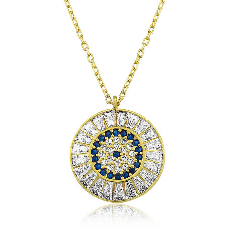 Silver Gold Baguette Stone Evil Eye Women’s Necklace
