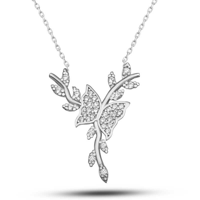 Butterfly Necklace for Women on a Silver Branch