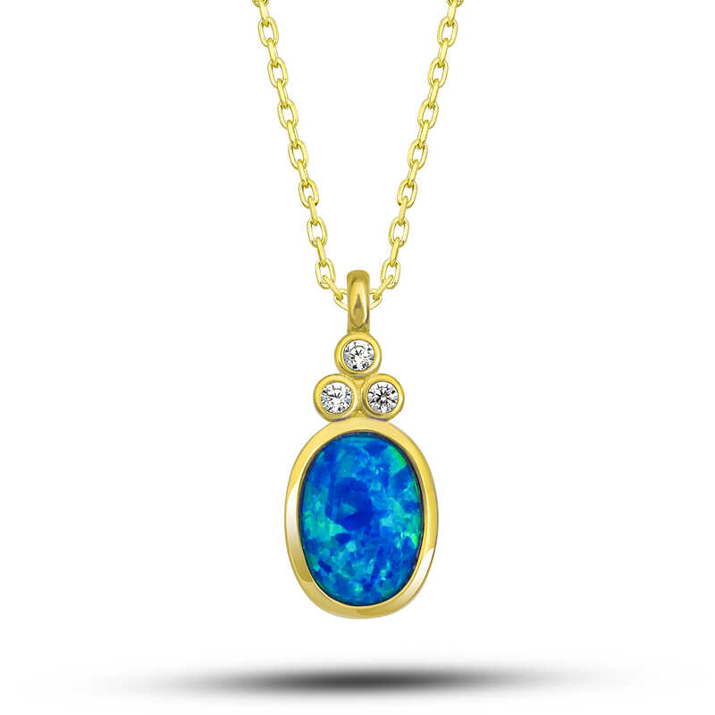Silver Gold Blue Opal Stone Pineapple Women’s Necklace