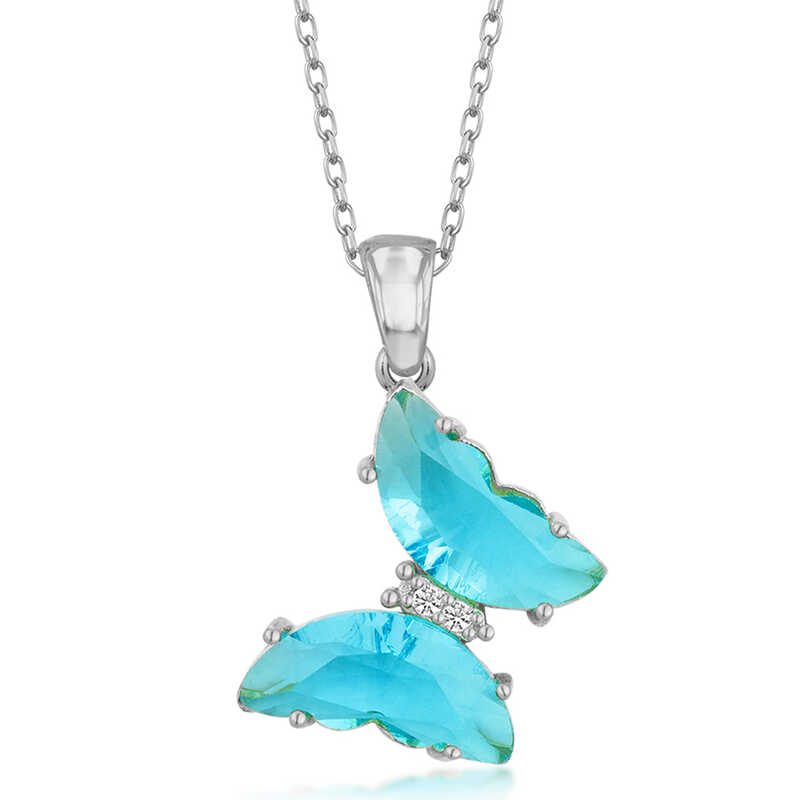 Silver Turquoise Glass Butterfly Women’s Necklace