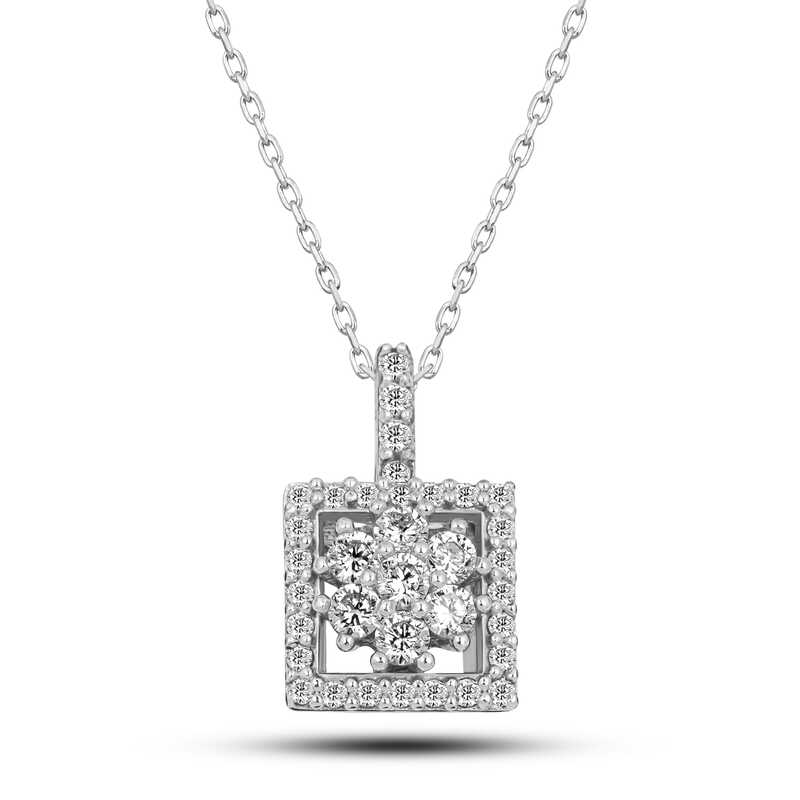 Silver Square Zircon Stone Women’s Necklace