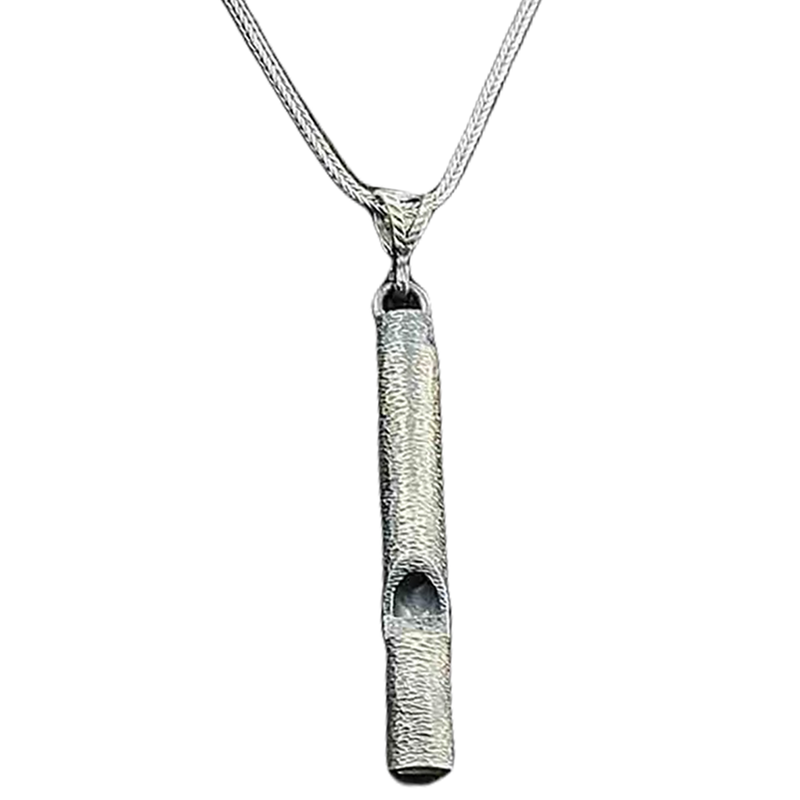 Silver Oxidized Earthquake Whistle Necklace