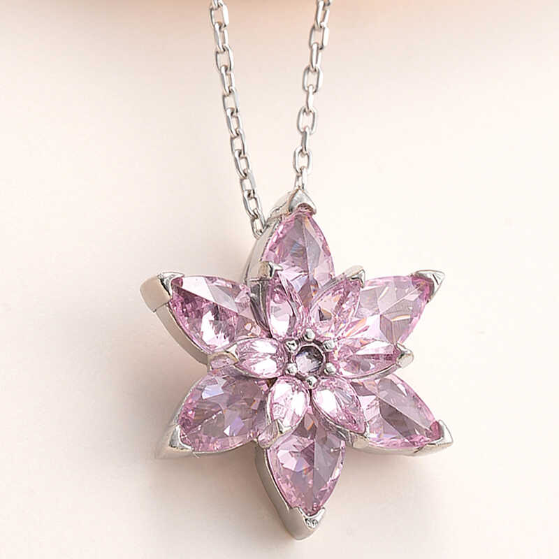 Silver Pink Lotus Flower Necklace