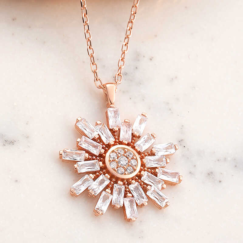 Silver Rose Baguette Stone-set Snow Flake Women's Necklace