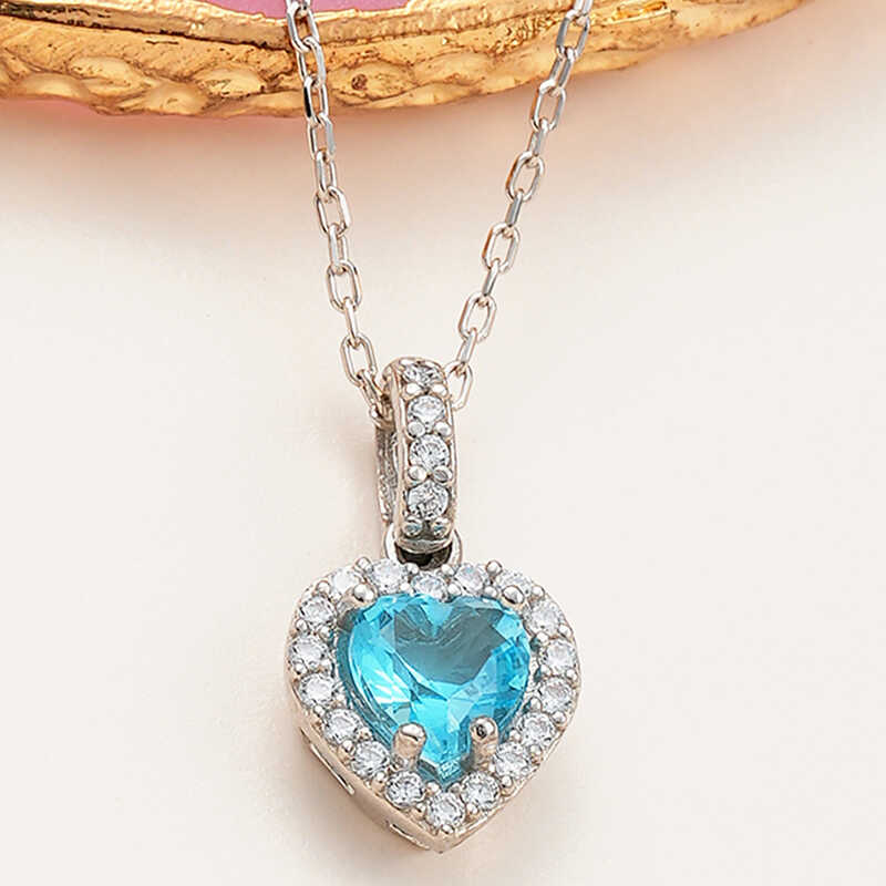 Silver Turquoise Stone-set Heart Women's Necklace