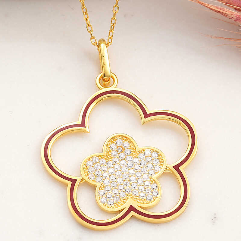 ​Silver Gold Flower Patterned Women's Necklace