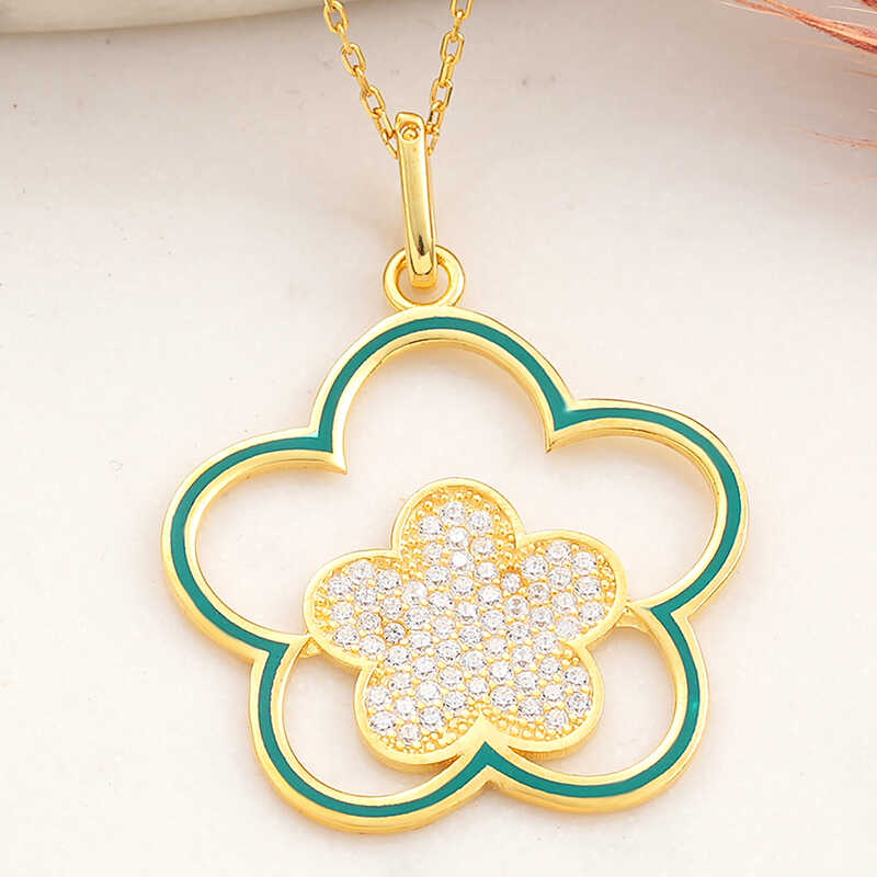​Silver Gold Flower Patterned Women's Necklace