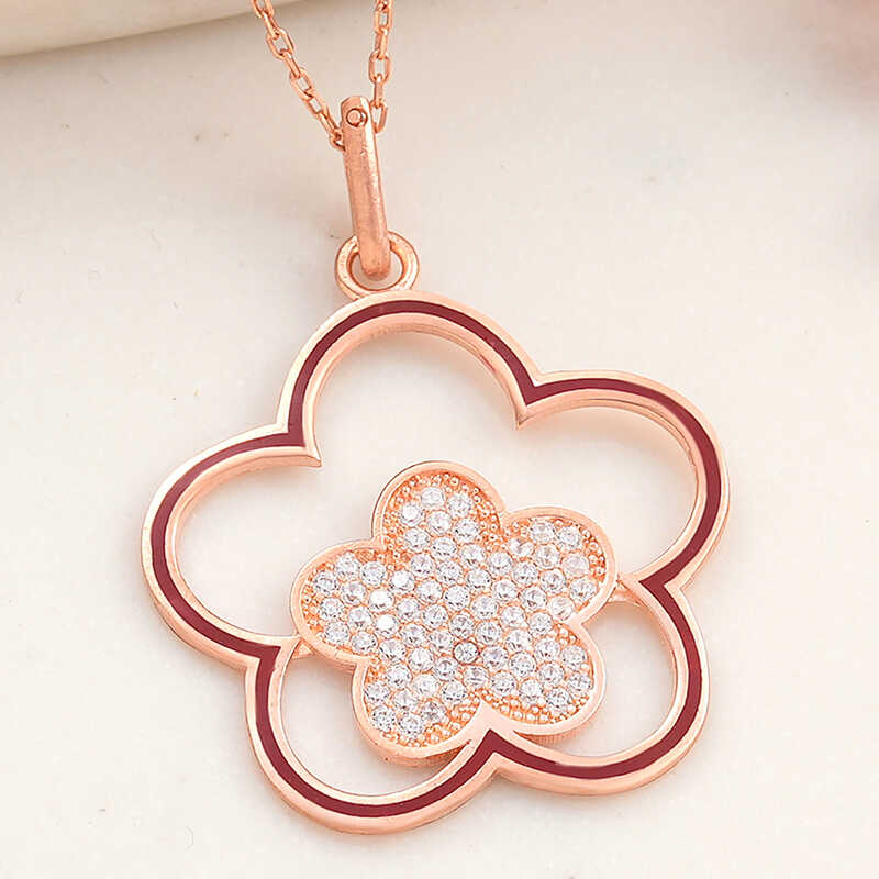 ​Silver Rose Flower Patterned Women's Necklace
